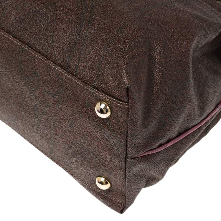 Pre Owned Etro Brown/Purple Paisley Printed Canvas and Lizard Embossed Leather Tote