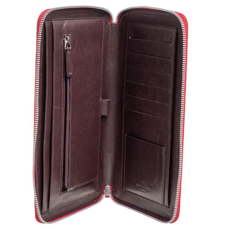 Pre Owned Etro Red Croc Embossed Leather Zip Around Organizer Wallet