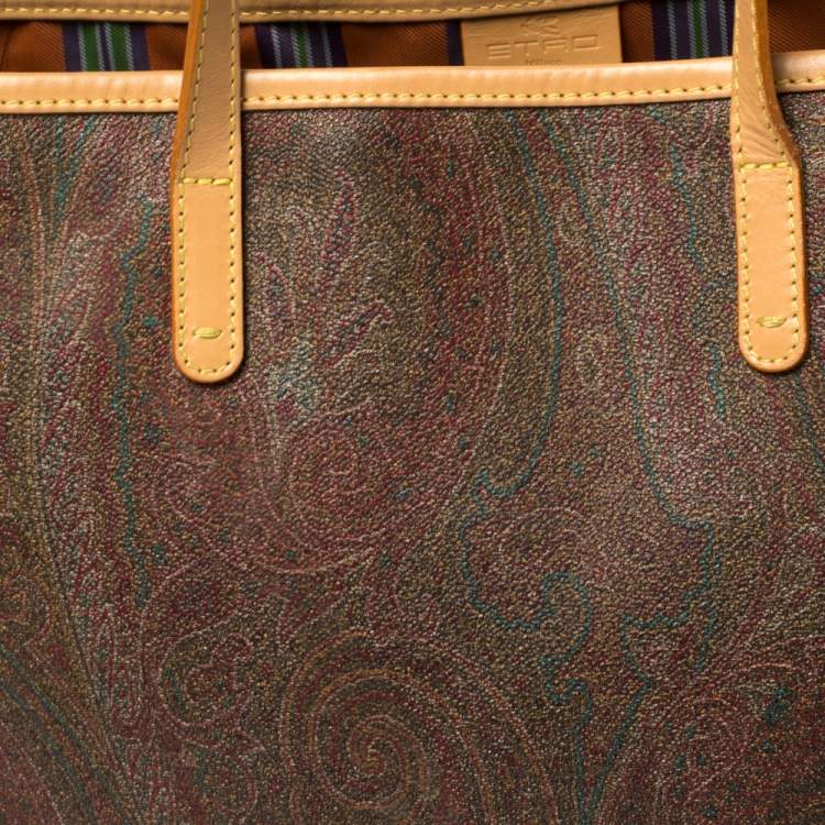 Pre Owned Etro Brown Paisley Printed Coated Canvas and Leather Shopper Tote