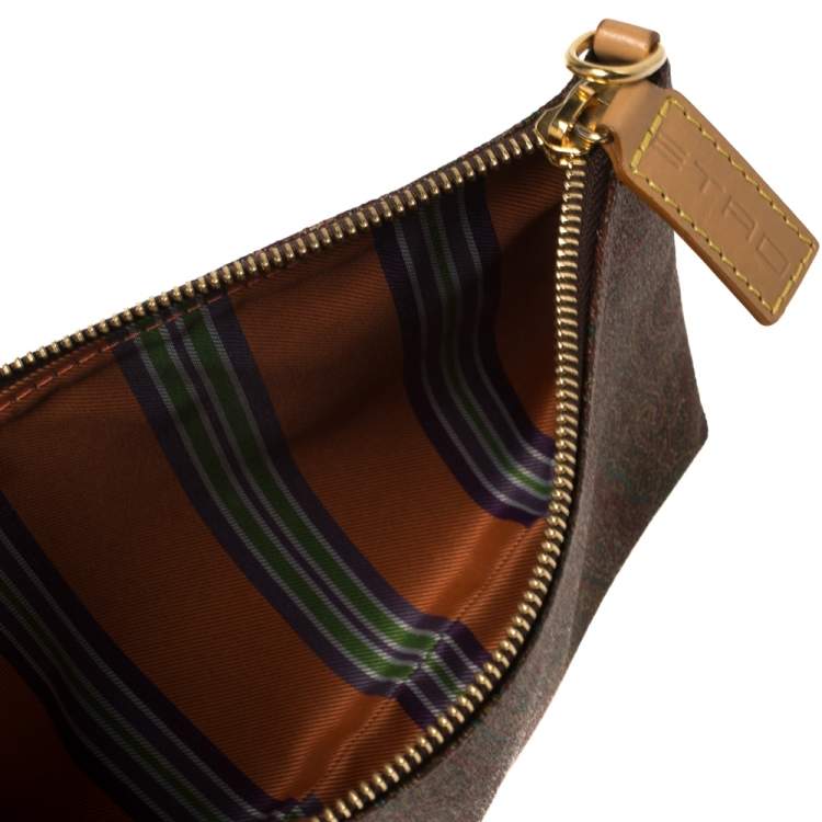 Pre Owned Etro Brown Paisley Printed Coated Canvas and Leather Shopper Tote