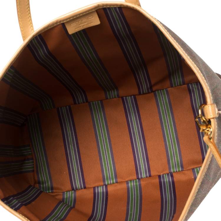 Pre Owned Etro Brown Paisley Printed Coated Canvas and Leather Shopper Tote