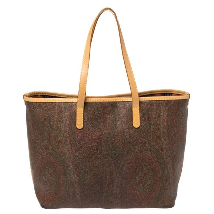 Pre Owned Etro Brown Paisley Printed Coated Canvas and Leather Shopper Tote