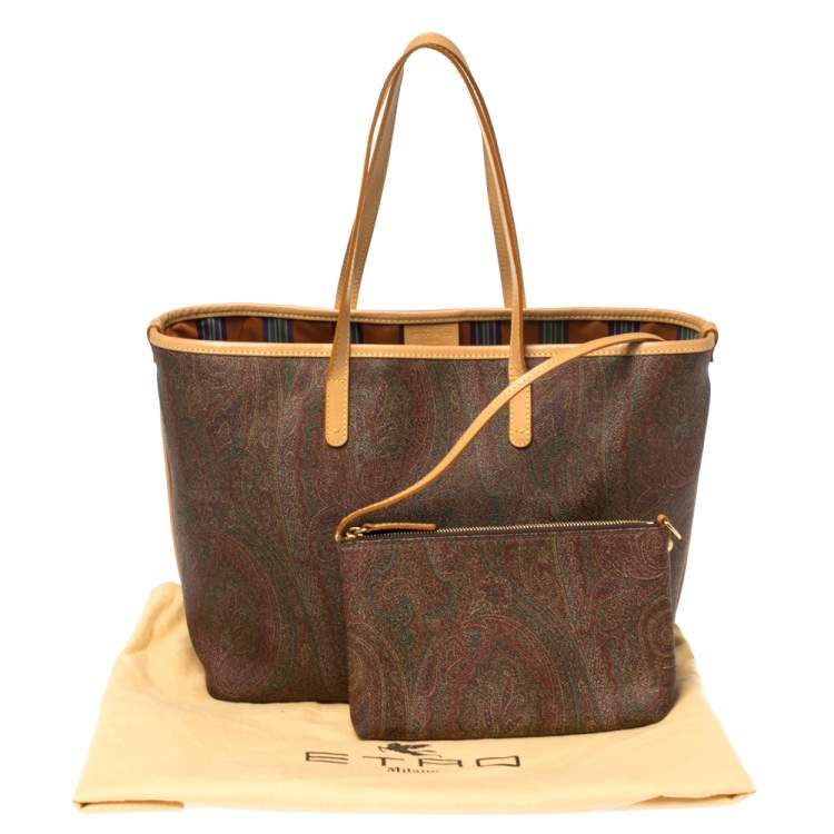 Pre Owned Etro Brown Paisley Printed Coated Canvas and Leather Shopper Tote