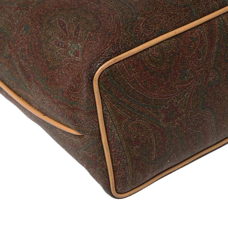 Pre Owned Etro Brown Paisley Printed Coated Canvas and Leather Shopper Tote