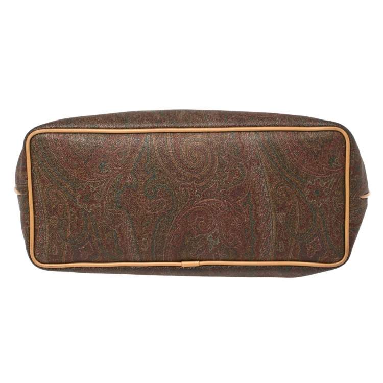 Pre Owned Etro Brown Paisley Printed Coated Canvas and Leather Shopper Tote