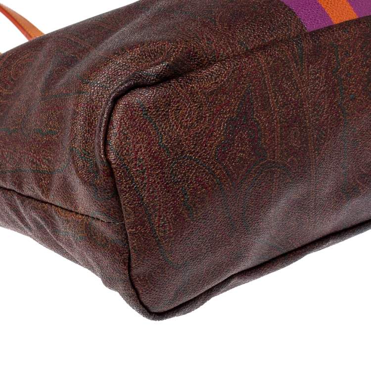 Pre Owned Etro Brown/Orange Paisley Coated Canvas Small Shopper Tote