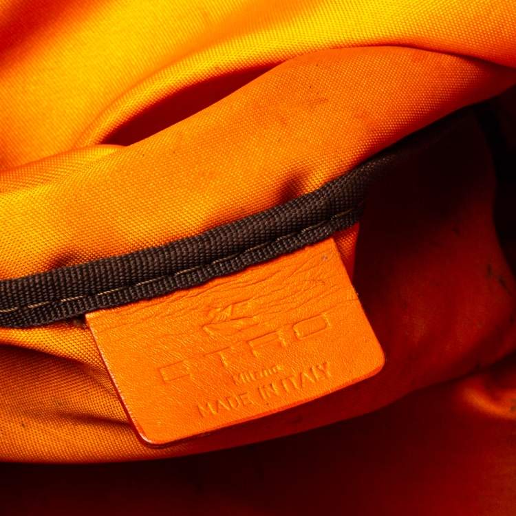 Pre Owned Etro Brown/Orange Paisley Coated Canvas Small Shopper Tote