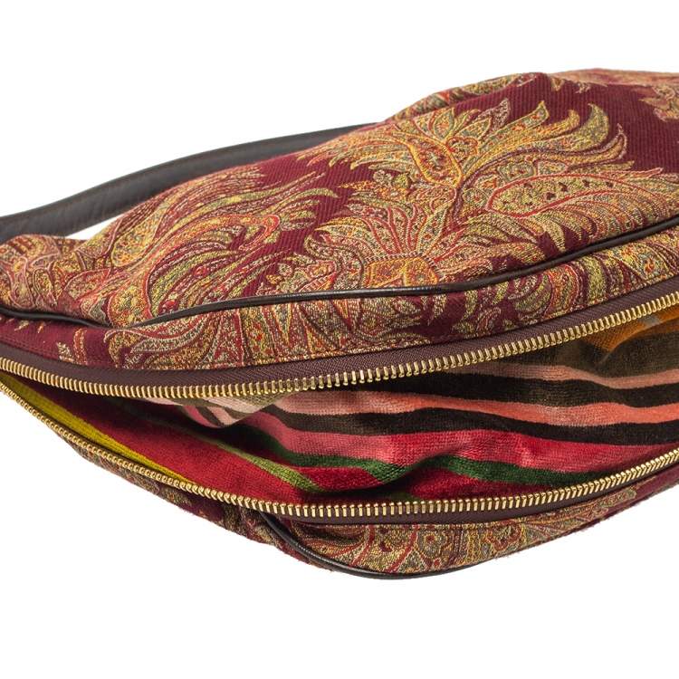 Pre Owned Etro Multicolor Paisley Canvas and Velvet Zip Detail Hobo