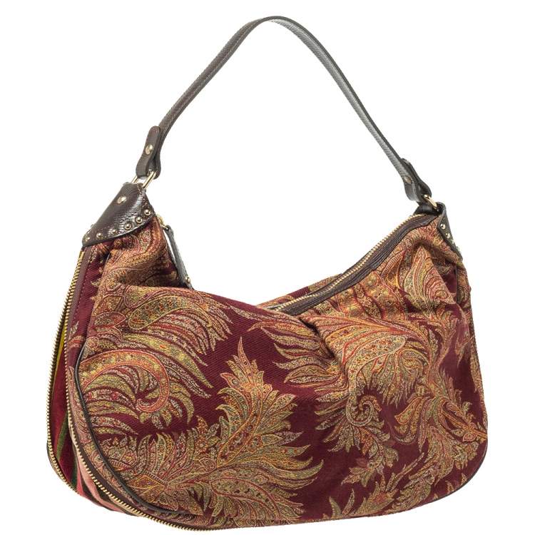 Pre Owned Etro Multicolor Paisley Canvas and Velvet Zip Detail Hobo