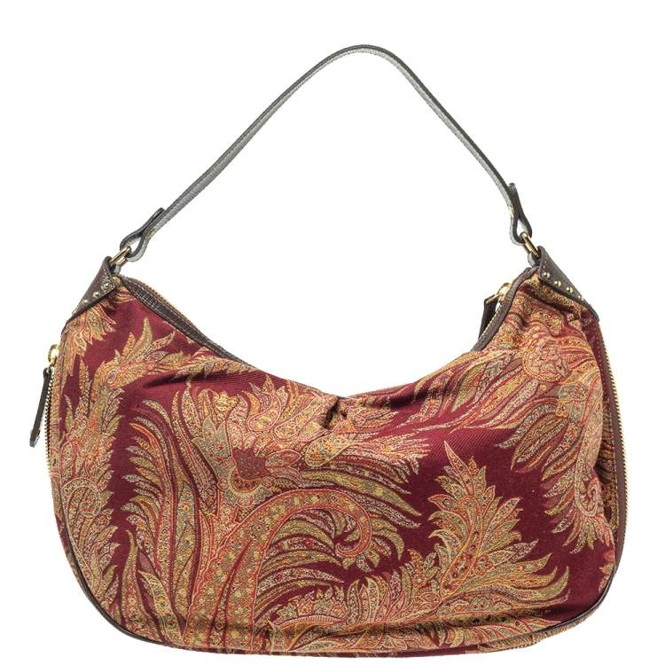 Pre Owned Etro Multicolor Paisley Canvas and Velvet Zip Detail Hobo