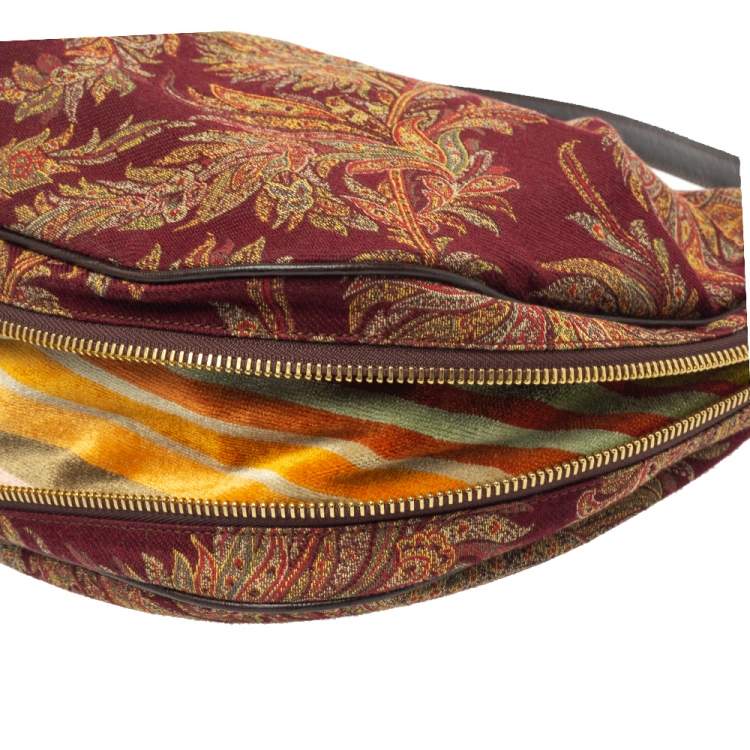 Pre Owned Etro Multicolor Paisley Canvas and Velvet Zip Detail Hobo