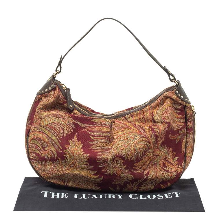 Pre Owned Etro Multicolor Paisley Canvas and Velvet Zip Detail Hobo