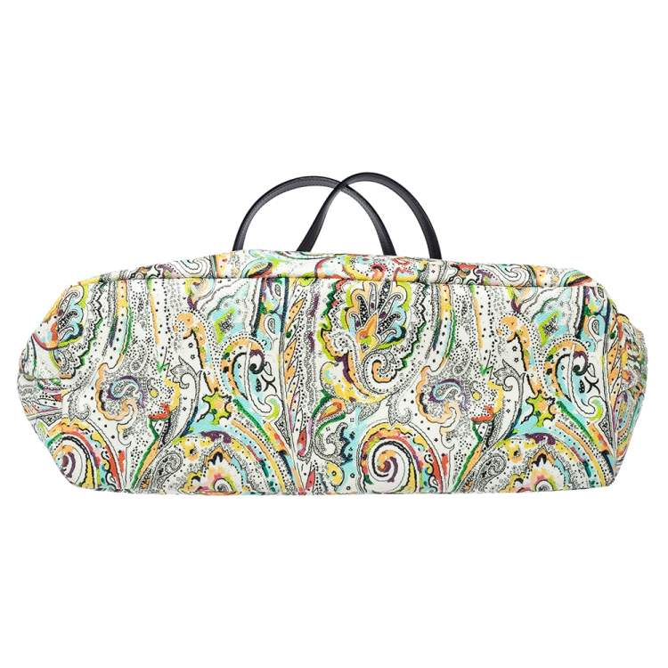 Pre Owned Etro White Mulitcolor Paisley Print Coated Canvas Tote