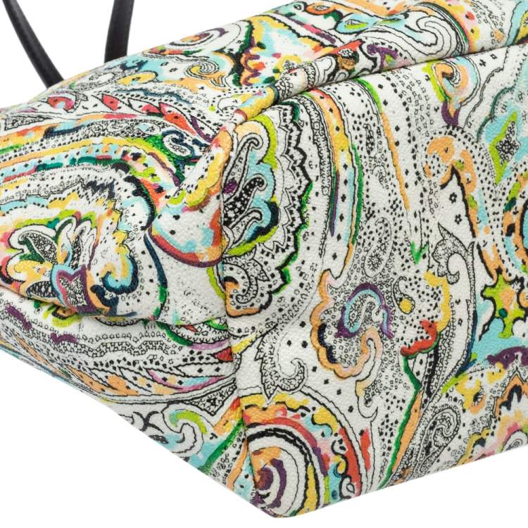 Pre Owned Etro White Mulitcolor Paisley Print Coated Canvas Tote