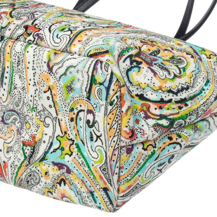 Pre Owned Etro White Mulitcolor Paisley Print Coated Canvas Tote