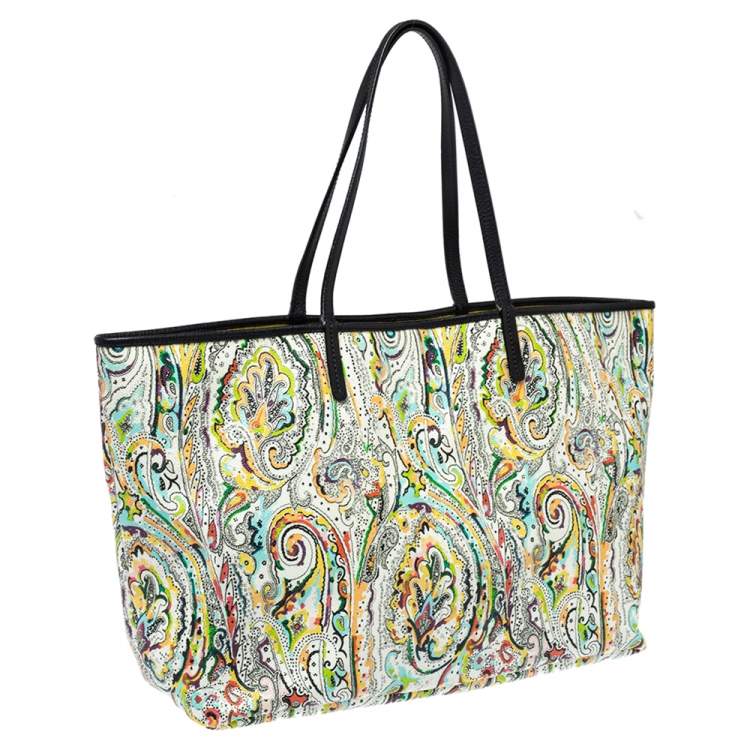 Pre Owned Etro White Mulitcolor Paisley Print Coated Canvas Tote