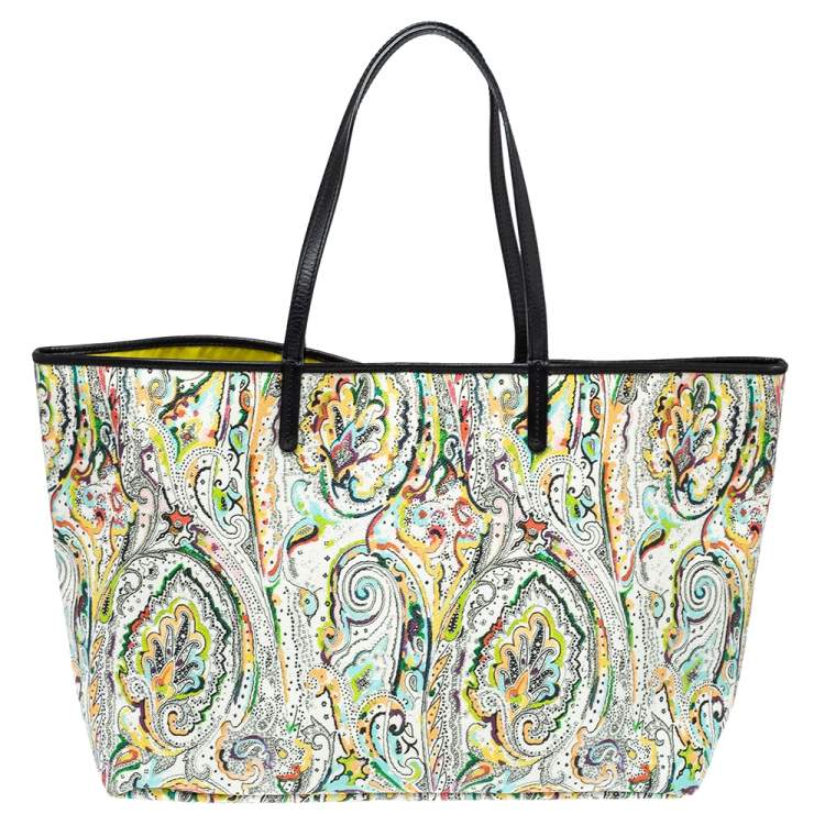Pre Owned Etro White Mulitcolor Paisley Print Coated Canvas Tote