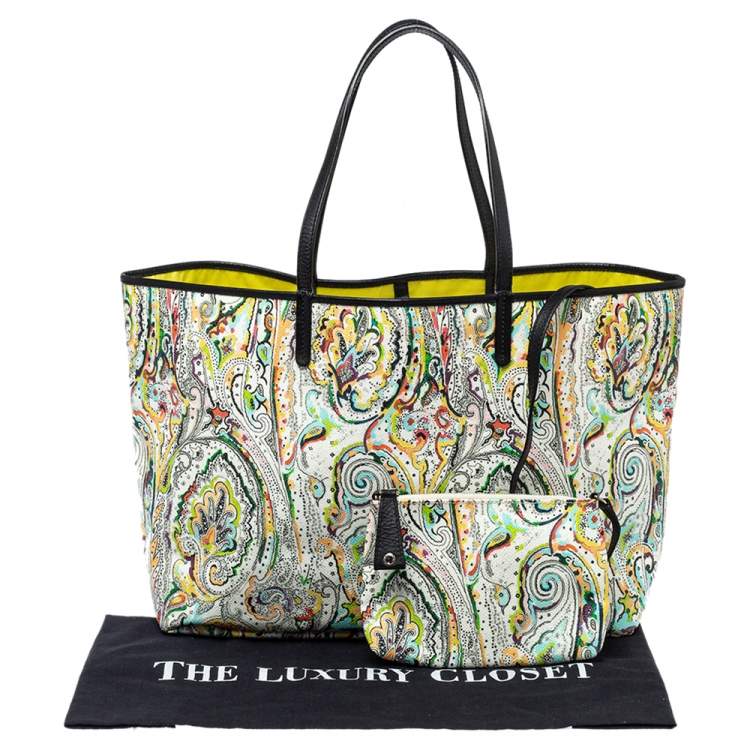 Pre Owned Etro White Mulitcolor Paisley Print Coated Canvas Tote