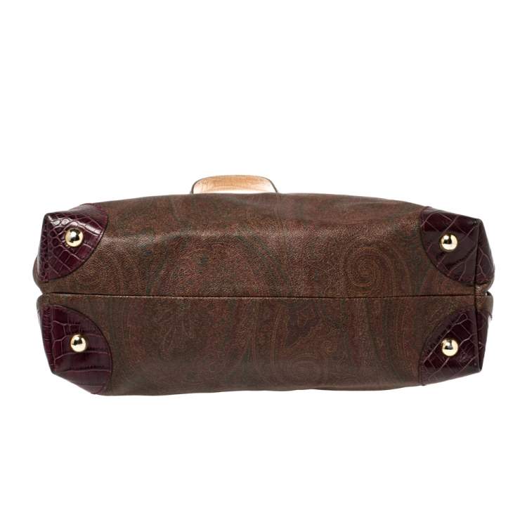 Pre Owned Etro Tricolor Paisley Coated Canvas and Croc Embossed Leather Shoulder Bag