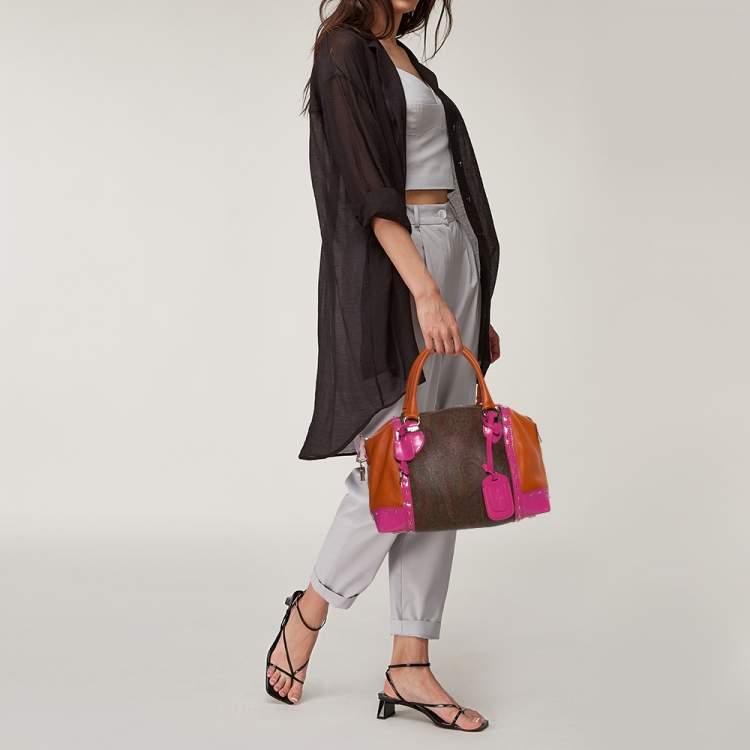 Pre Owned Etro Multicolor Coated Canvas And Leather Satchel