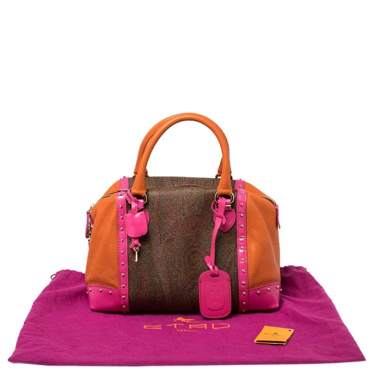 Pre Owned Etro Multicolor Coated Canvas And Leather Satchel