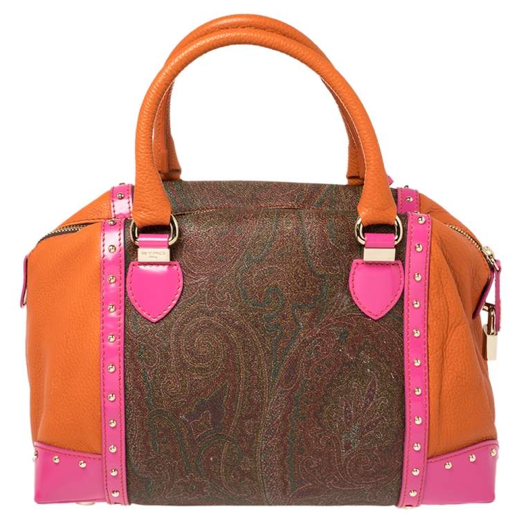 Pre Owned Etro Multicolor Coated Canvas And Leather Satchel