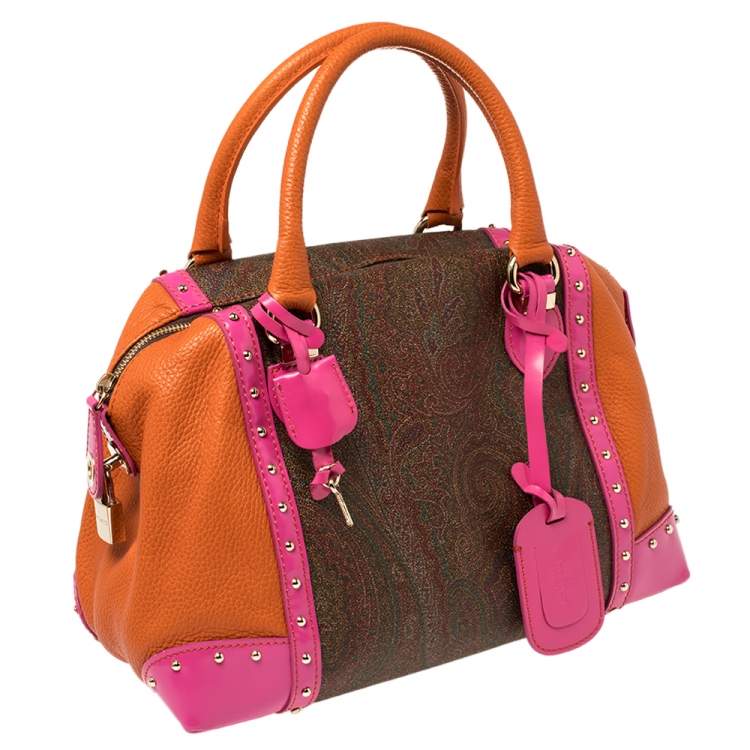 Pre Owned Etro Multicolor Coated Canvas And Leather Satchel