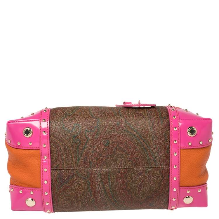 Pre Owned Etro Multicolor Coated Canvas And Leather Satchel