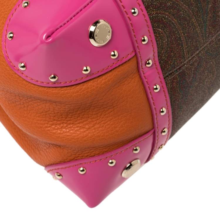 Pre Owned Etro Multicolor Coated Canvas And Leather Satchel