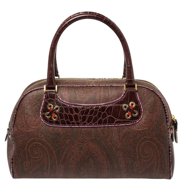 Pre Owned Etro Multicolor Paisley Print Coated Canvas and Leather Eyelet Satchel 