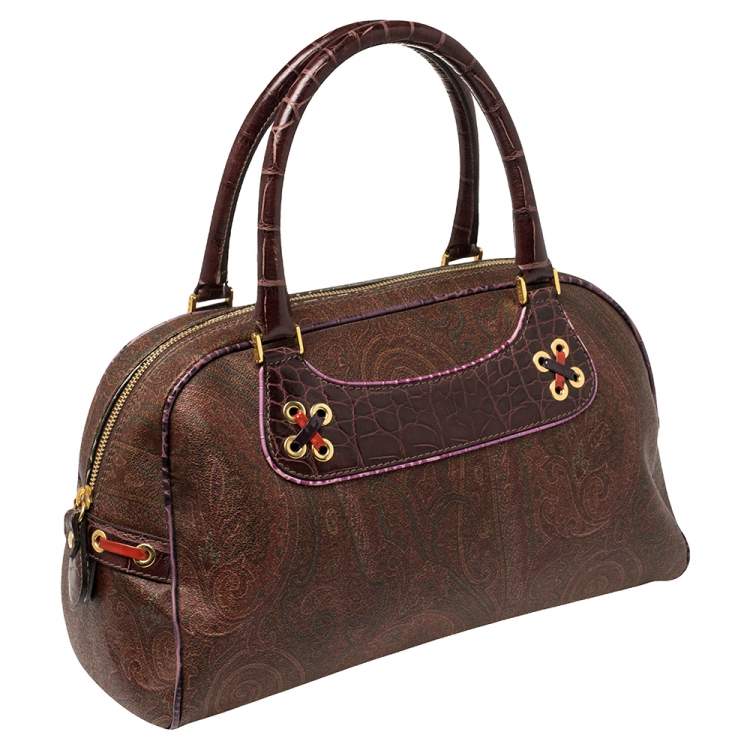 Pre Owned Etro Multicolor Paisley Print Coated Canvas and Leather Eyelet Satchel 