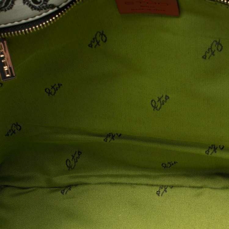 Pre Owned Etro Black/White Paisley Print Leather Zip Tote