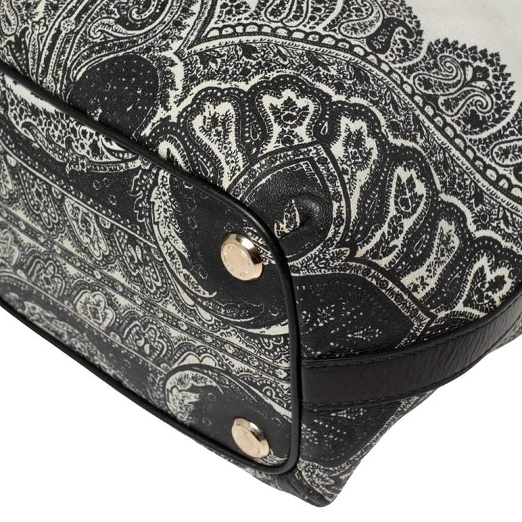 Pre Owned Etro Black/White Paisley Print Leather Zip Tote