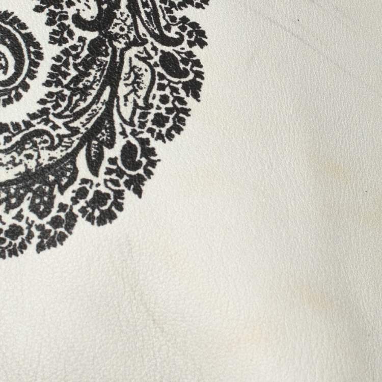 Pre Owned Etro Black/White Paisley Print Leather Zip Tote