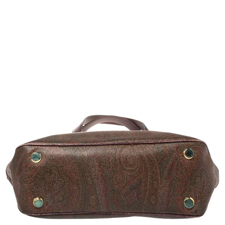 Pre Owned Etro Brown Paisley Coated Canvas and Lizard Embossed Tote