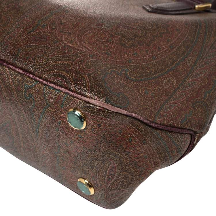 Pre Owned Etro Brown Paisley Coated Canvas and Lizard Embossed Tote
