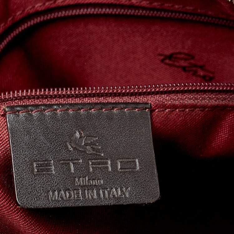 Pre Owned Etro Brown Paisley Printed Coated Canvas Studded Satchel