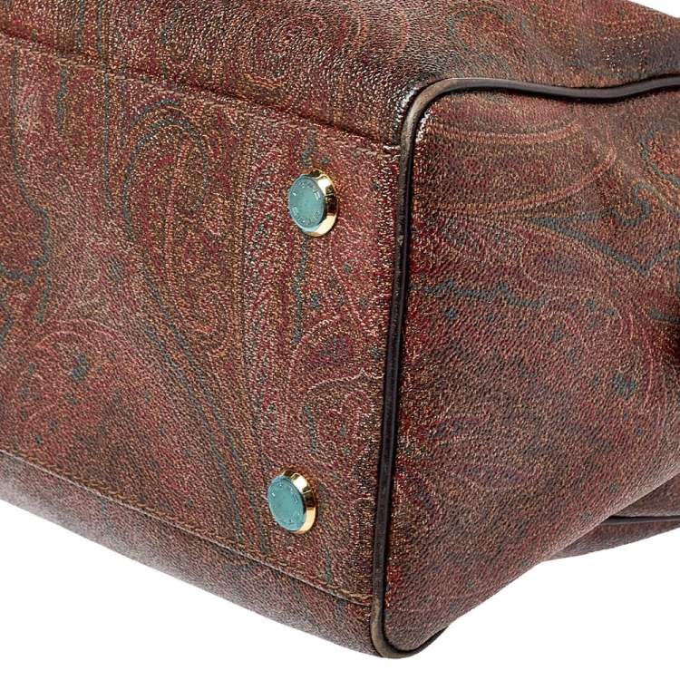 Pre Owned Etro Brown Paisley Printed Coated Canvas Studded Satchel