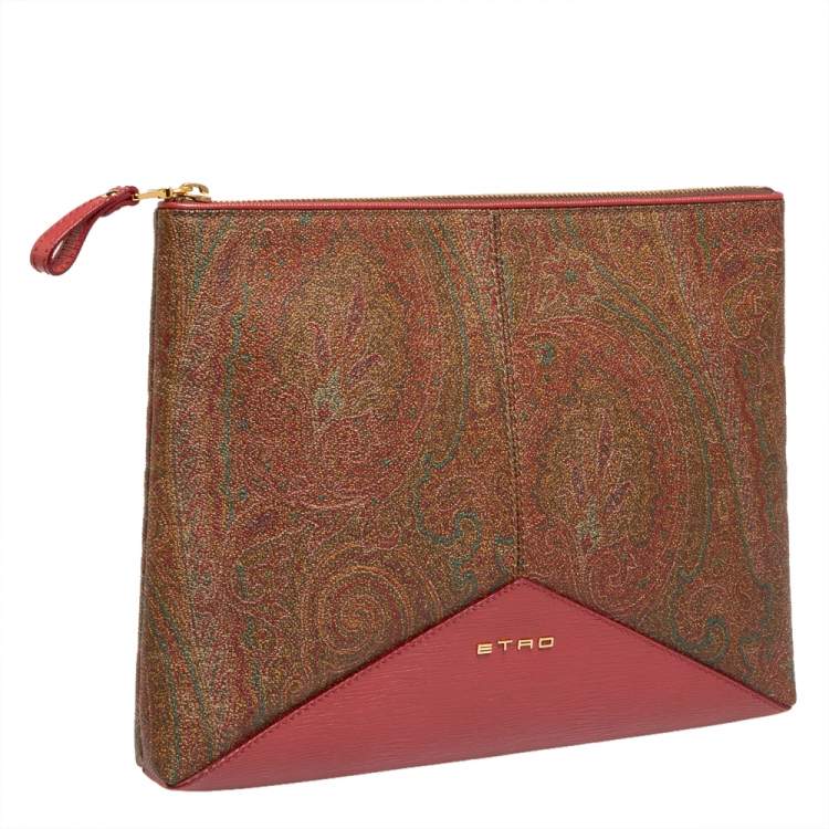Pre Owned Etro Multicolor Paisley Print Coated Canvas and Leather Slim Zip Pouch
