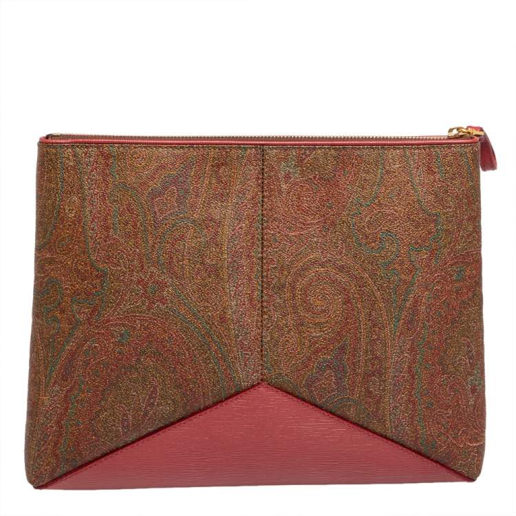 Pre Owned Etro Multicolor Paisley Print Coated Canvas and Leather Slim Zip Pouch