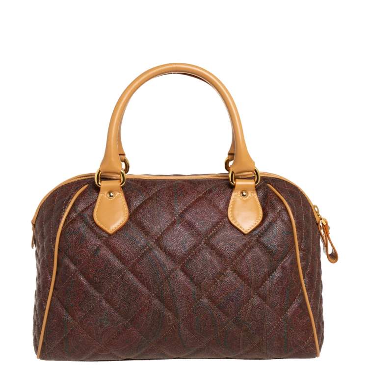 Pre Owned Etro Brown Paisley Quilted Coated Canvas and Leather Zip Satchel