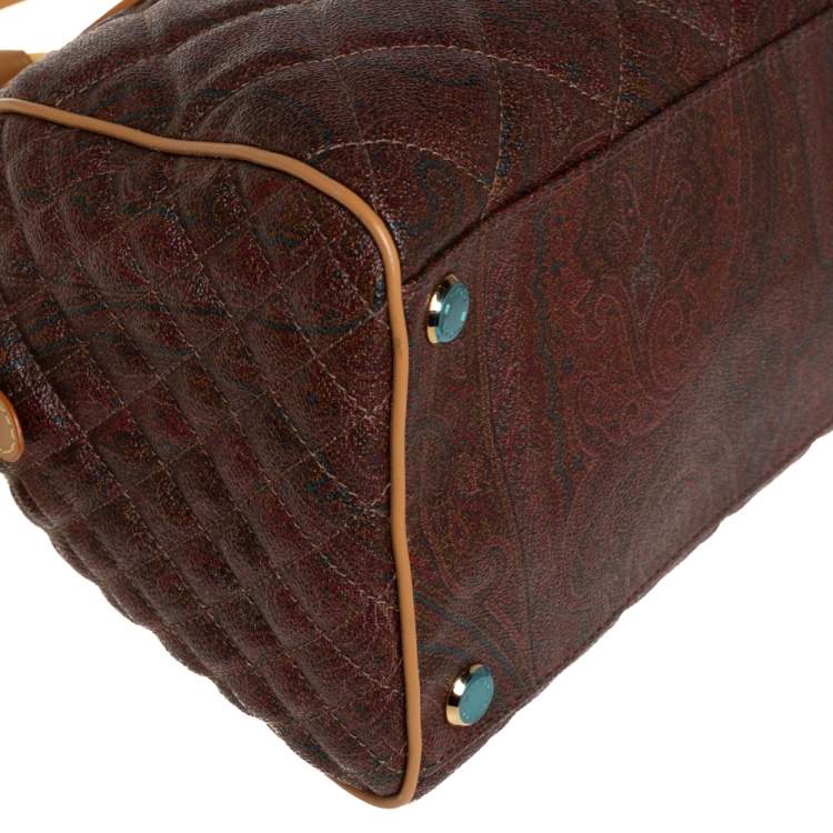 Pre Owned Etro Brown Paisley Quilted Coated Canvas and Leather Zip Satchel