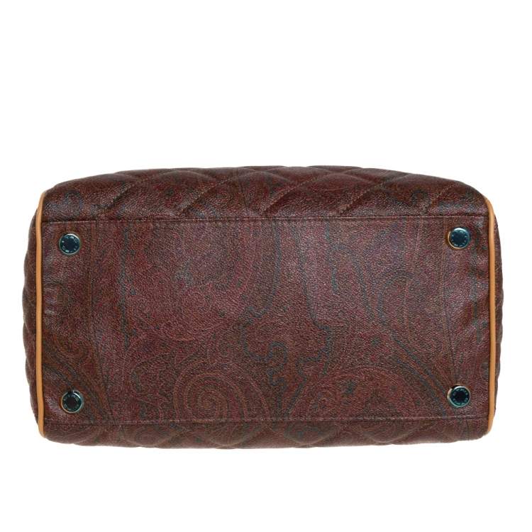 Pre Owned Etro Brown Paisley Quilted Coated Canvas and Leather Zip Satchel