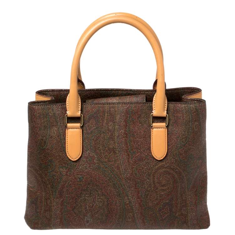Pre Owned Etro Multicolor Paisley Print Coated Canvas and Leather Zip Tote