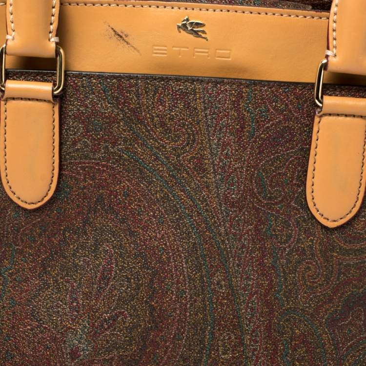 Pre Owned Etro Multicolor Paisley Print Coated Canvas and Leather Zip Tote