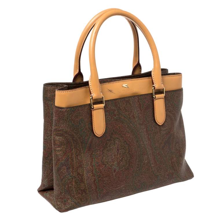 Pre Owned Etro Multicolor Paisley Print Coated Canvas and Leather Zip Tote