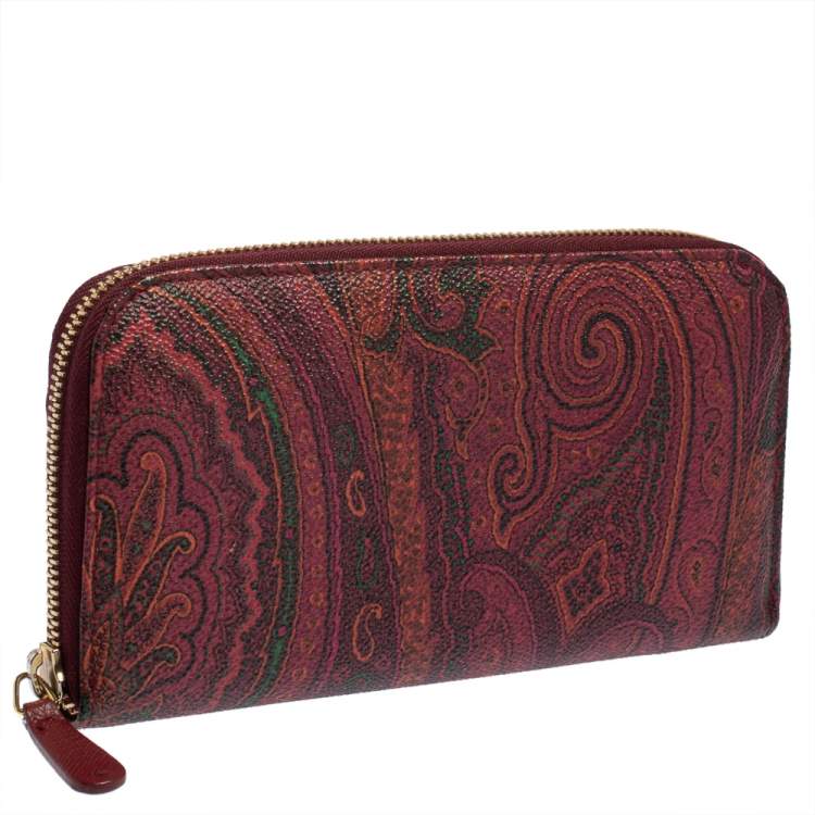Pre Owned Etro Multicolor Paisley Print Coated Canvas Zip Around Continental Wallet