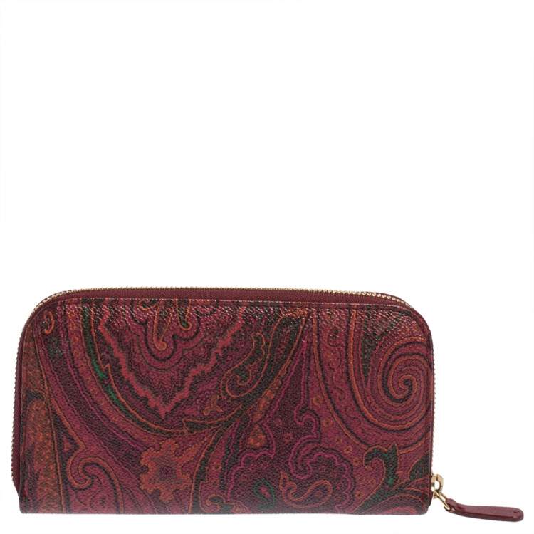 Pre Owned Etro Multicolor Paisley Print Coated Canvas Zip Around Continental Wallet