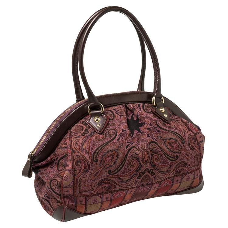 Pre Owned Etro Multicolor Paisley Print Fabric and Leather Zip Satchel 