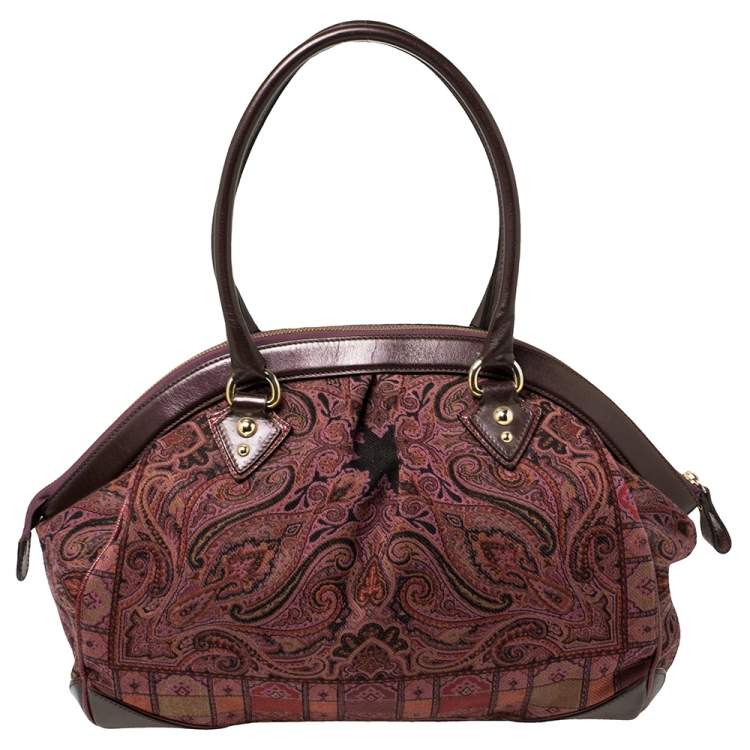 Pre Owned Etro Multicolor Paisley Print Fabric and Leather Zip Satchel 